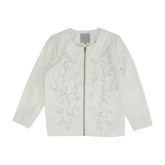 White Eyelet Faux Leather Jacket