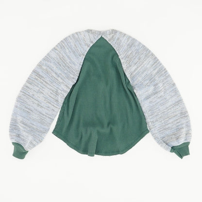 Green Color Block V Neck Knit Top