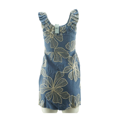 Blue Embroidery Detail Mini Dress