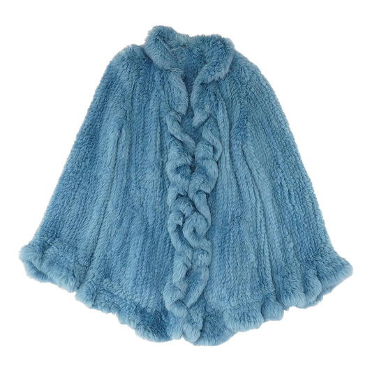 Blue Solid Fur Coat