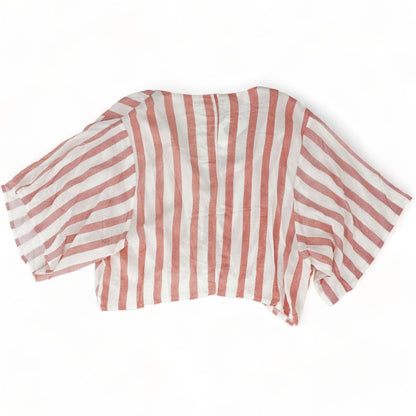 Coral Striped Short Sleeve Blouse