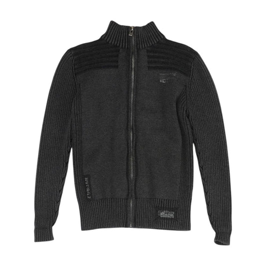 Gray Solid Full Zip Sweater