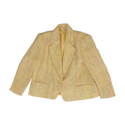 Vintage Petite Yellow Solid Tweed Blazer