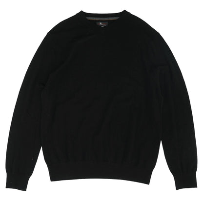 Black Solid V-neck Sweater