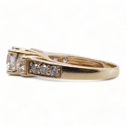 14K Gold Trellis Set Three Diamond Engagement Ring