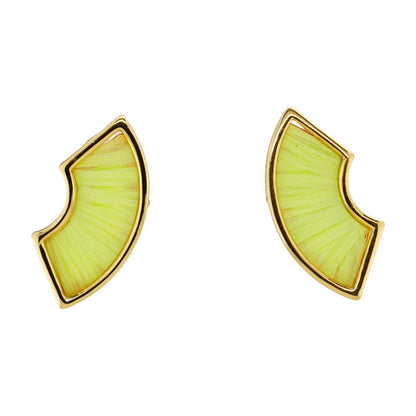 Gold Tone With Mini Jane Lime Green Raffia Stud Earrings