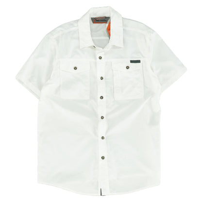 White Solid Short Sleeve Button Down