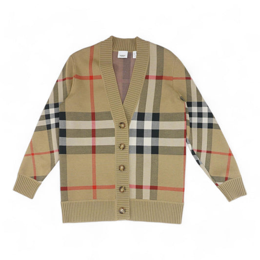 Beige Caragh Check Cardigan Sweater