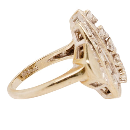 14K White Gold Art Deco Loop Diamond Bypass Cocktail Ring