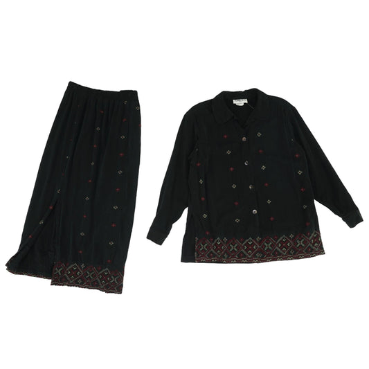 Vintage 2pc Black Embroidered Detail Maxi Skirt Set