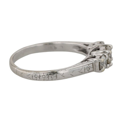 .20 ct , .33 ct 14K White Gold Three Diamond Engagement Ring W/ Engraved Shank