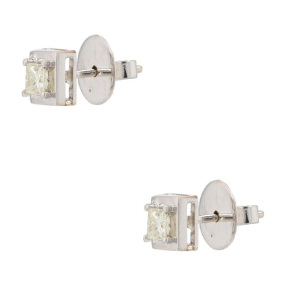 .75 Ct 14K White Gold With Square Diamonds Stud Earrings