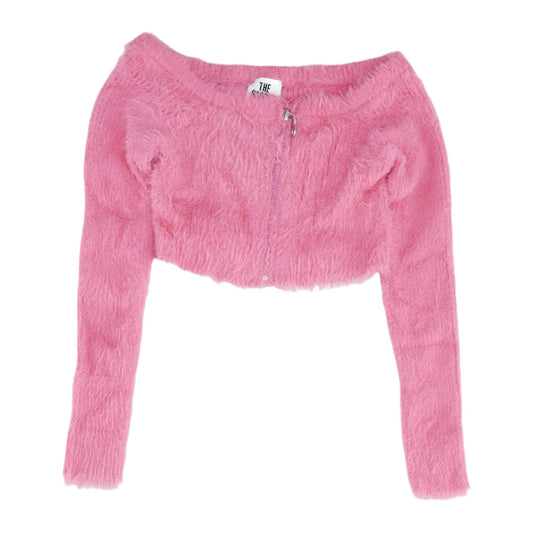 Pink Solid Cropped Sweater