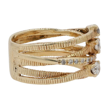 .60 Ct 14K Gold Coin Edge Criss Cross Diamond Accented Band