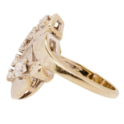 14K White Gold Art Deco Loop Diamond Bypass Cocktail Ring