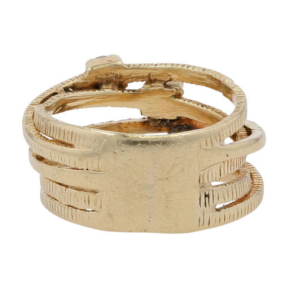 .60 Ct 14K Gold Coin Edge Criss Cross Diamond Accented Band