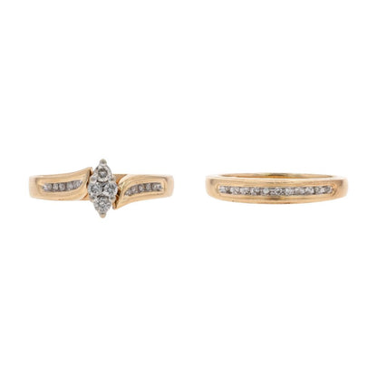 .20 Ct 14K Gold Round Diamond Marquise Setting Engagement Ring And Band Set
