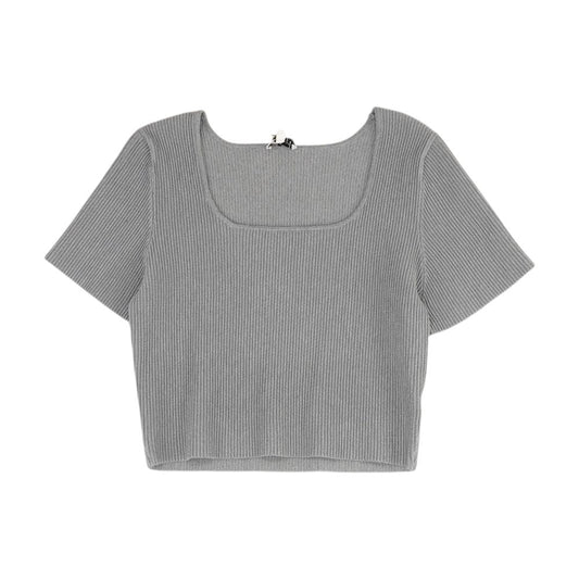 Gray Cropped Knit Top