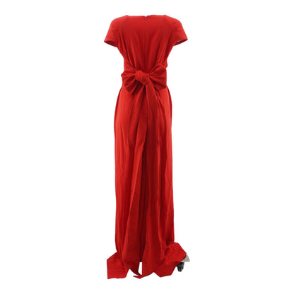 Red Solid Amal Pinched Shoulder Maxi Dress
