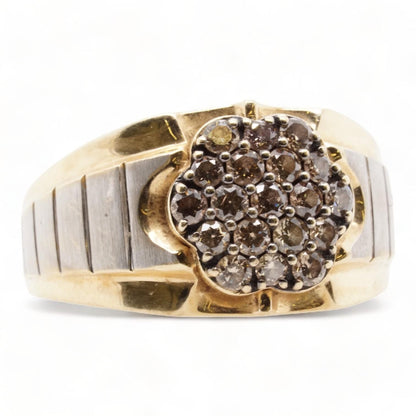 10K Two Tone Gold Champagne Diamond Cluster Band