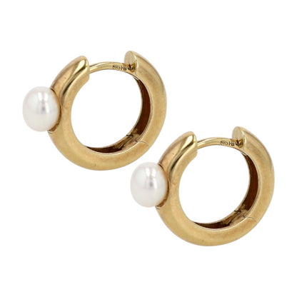 14K Gold Cultured Akoya Pearl Hoop Earrings
