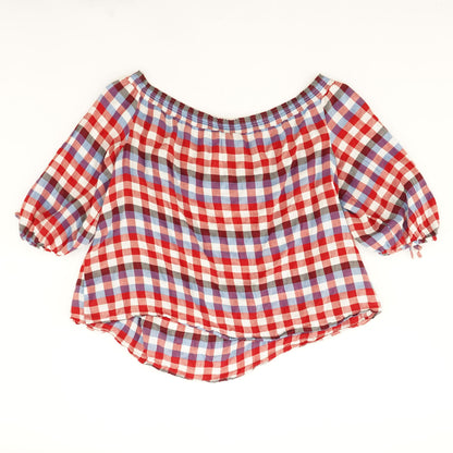 Red Plaid 3/4 Sleeve Blouse