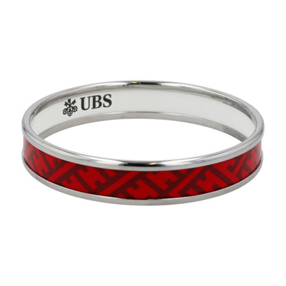 Costume Red & White Textile Enameled Bangle Bracelet