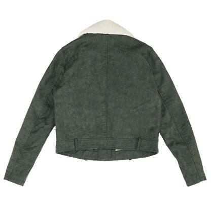 Green Solid Faux Leather Jacket