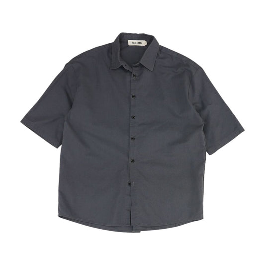 Gray Solid Short Sleeve Button Down
