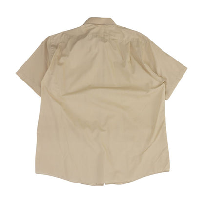 Beige Solid Short Sleeve Button Down