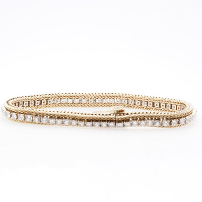 14K Gold Wheat Chain Round Diamond Tennis Bracelet