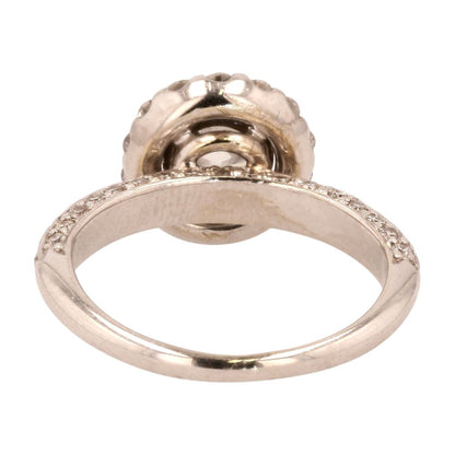 18K White Gold Round Diamond With Diamond Halo Engagement Ring