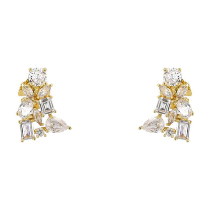 Gold Tone Cubic Zirconia Cluster Stud Earrings