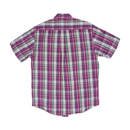 Magenta Plaid Short Sleeve Button Down