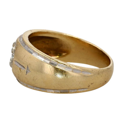 .10 ct 14K Gold Round Diamond Center With Etched Arrow Design Band