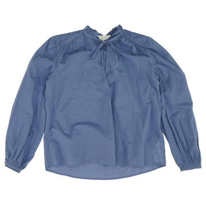 Blue Solid Long Sleeve Blouse