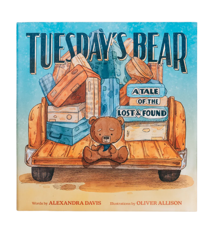 Book cover of 'Tuesday's Bear' with a teddy bear in a car trunk.