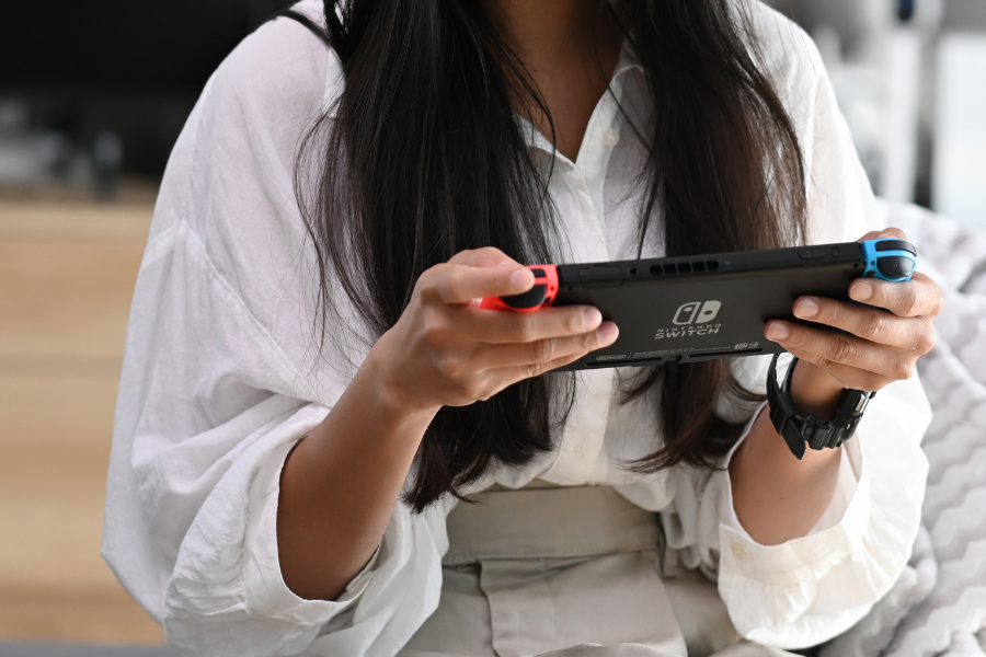 someone playing on a nintendo switch