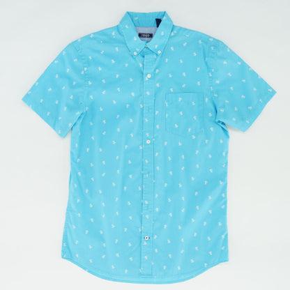 Blue Graphic Short Sleeve Button Down