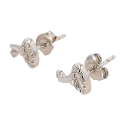 Sterling Silver Diamond Accented Skeleton Key Stud Earrings