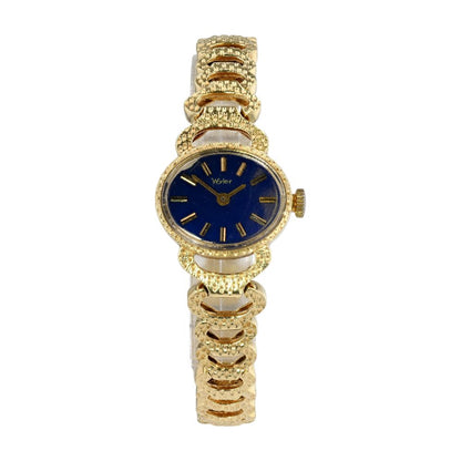 14K Gold Oval Navy Dial Manual Watch