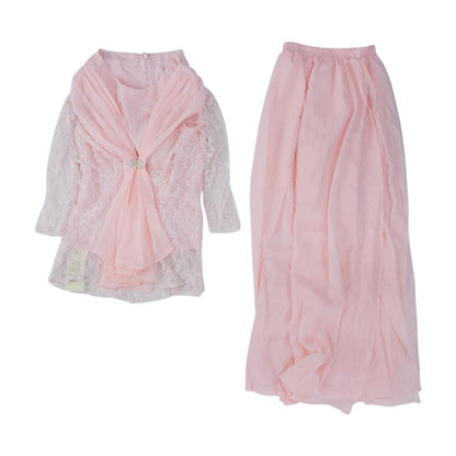 Pink Blouse, Cardigan and Pants Set