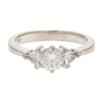 .75 Ct 18K White Gold Round Diamond Center With Trillion Diamond Engagement Ring