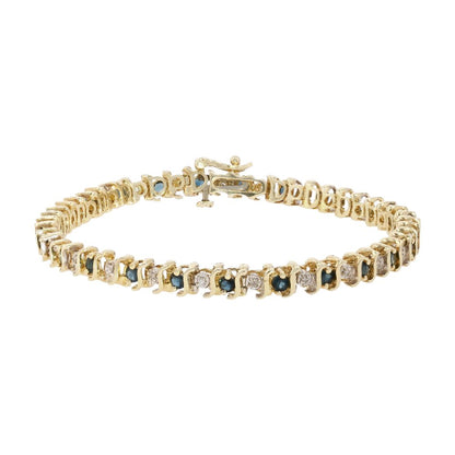 14K Gold Diamond And Blue Stone S Link Line Bracelet