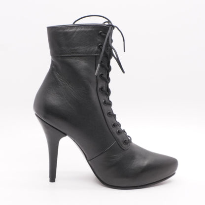 Lace-Up Stiletto Black Ankle Boots
