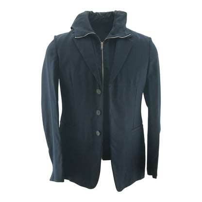 Navy Single-Breasted Layered Hooded Blazer Vest Set