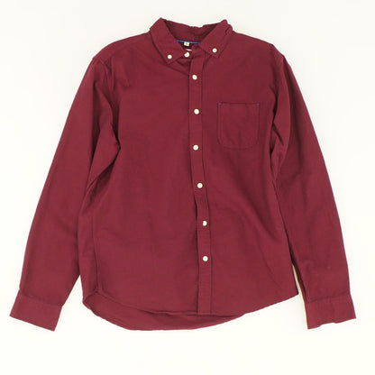 Maroon Solid Long Sleeve Button Down