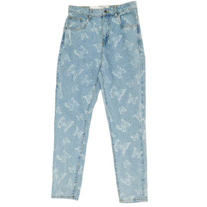 Blue Graphic High Rise Straight Leg Jeans