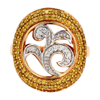 14K Gold White And Yellow Diamond Leaf Design Band