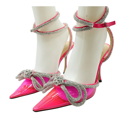 Pink Double Bow Fluorescent Pink Pump Heels